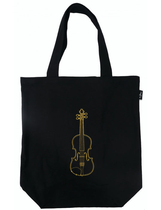 Tote or Music Bag Black Canvas with a Gold Embroided Violin