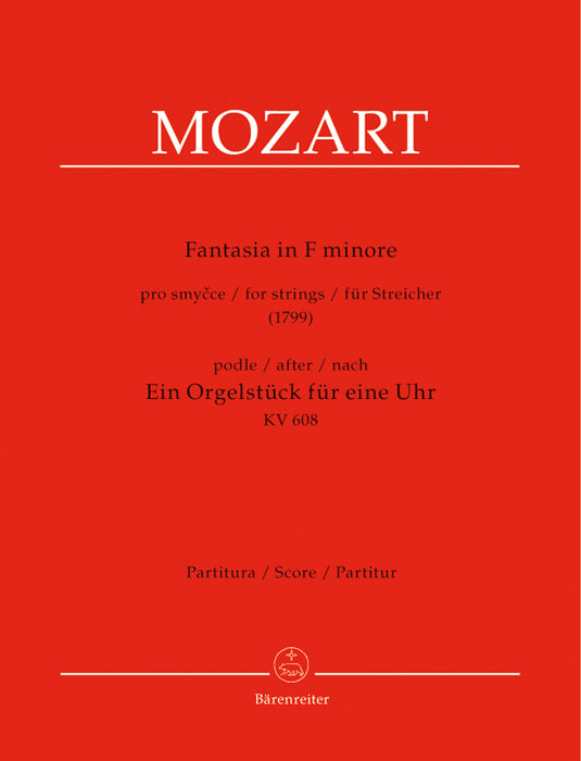Mozart - Fantasia Fmin 1799 - String Quartet Score Barenreiter BA9505