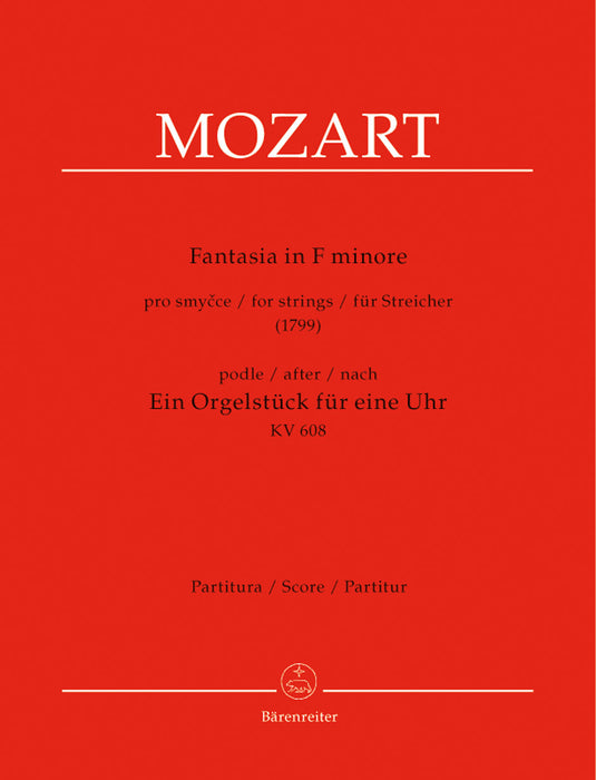 Mozart - Fantasia Fmin 1799 - String Quartet Score Barenreiter BA9505