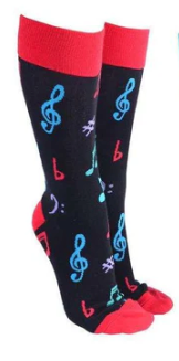 Black Musical Socks with Red Heel and Top.