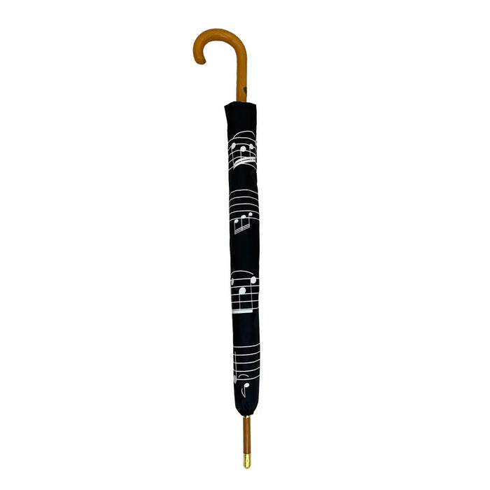 Black Umbrella with White Manuscript and Wooden Handle