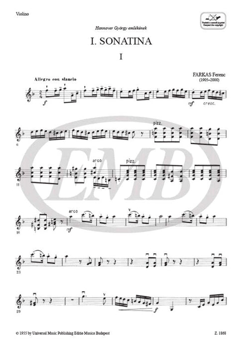 Farkas - 2 Sonatinas - Violin/Piano Accompaniment EMB Z1868