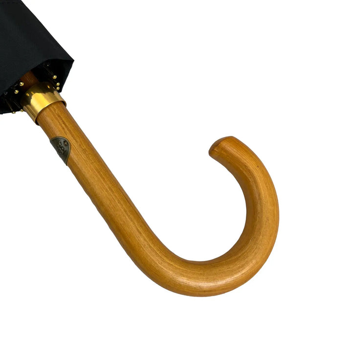 Black Umbrella with White Manuscript and Wooden Handle