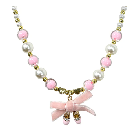 Ballet Pink Poppy Ballerina Necklace and Bracelet Set Ballet Shoes and Pink Bow on the Charm