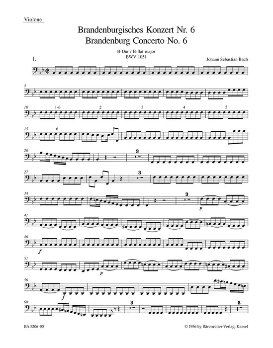 Bach - Brandenburg #6 in Bb Double Bass Part Original Part BA5206-06