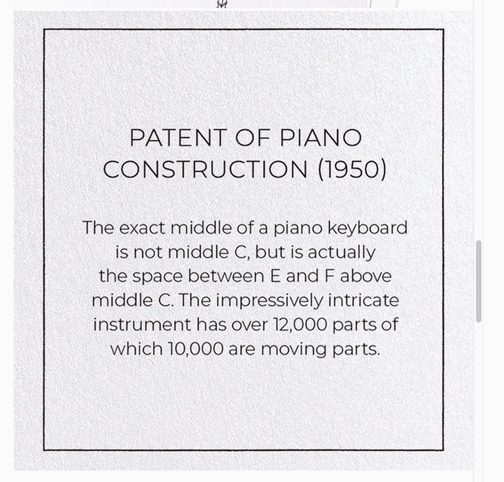 Greeting Card Patent of the Grand Piano 1950