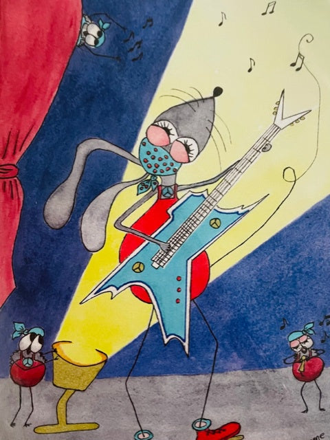 Greeting Card - a cartoon mouse with an electric guitar.