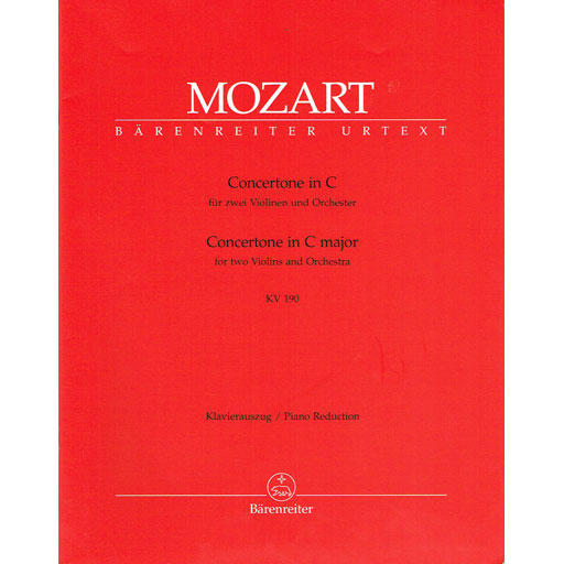 Mozart - Concertone in Cmaj KV190 -Violin Duet/Piano Barenreiter BA5380A