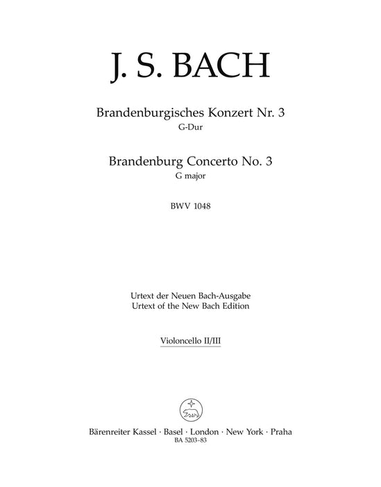 Bach - Brandenburg Concerto #3 - Cello 2/3 Part Barenreiter BA5203-08