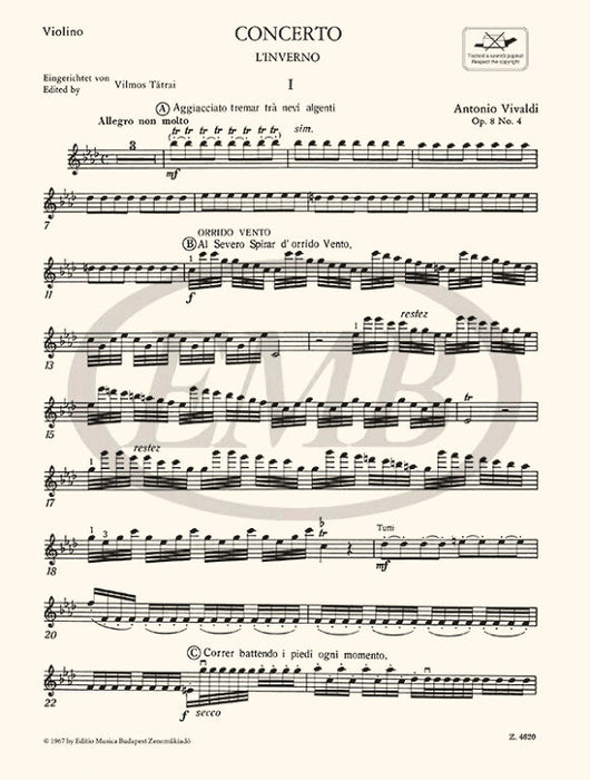 Vivaldi - Four Seasons Op8/4 Winter - Violin/Piano Accompaniment EMB Z4620