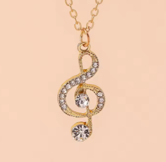 Gold Treble Clef with Diamontes and Gold Chain — The Sydney String Centre