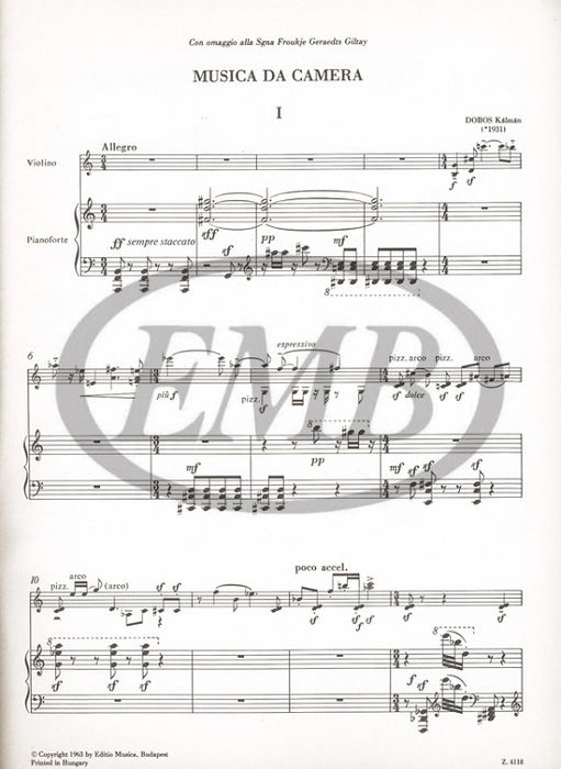 Dobos - Musica da Camera - Violin/Piano Accompaniment EMB Z4118