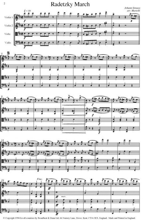 Strauss - Radetsky March - String Quartet arranged by Martelli Broadbent & Dunn BD10938