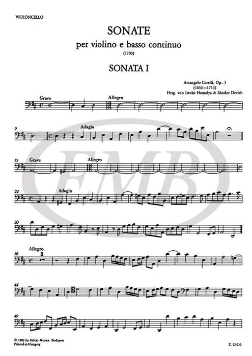 Corelli - 12 Sonatas Op5 Volume 1A - Violin/Basso Continuo EMB Z12050
