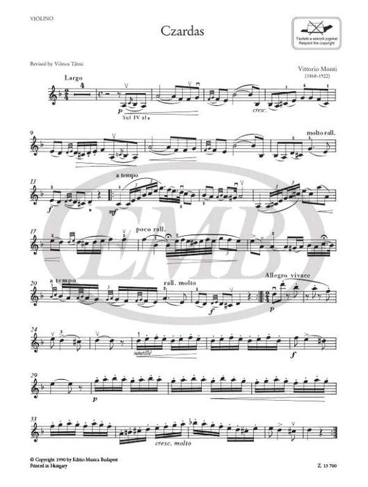 Monti - Csardas - Violin/Piano Accompaniment edited by Tatrai EMB Z13700