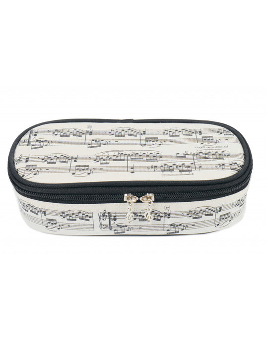 Music Pencil Case Cream with Black Manuscript and Treble Clef Zippers