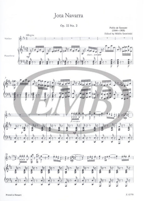 Sarasate - Jota Nbavarra Op22/2 - Violin/Piano Accompaniment EMB Z12770