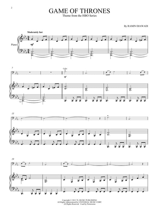 Game of Thrones - Cello/Piano Accompaniment Hal Leonard 253392