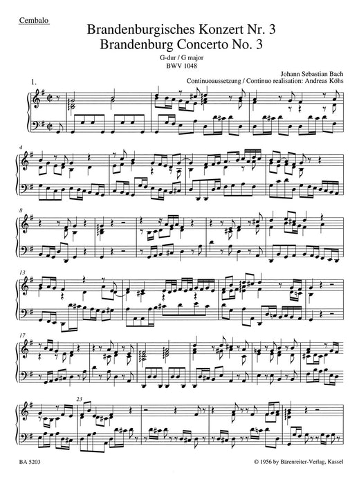 Bach - Brandenburg #3 - Cembalo Part Barenreiter BA5203-10