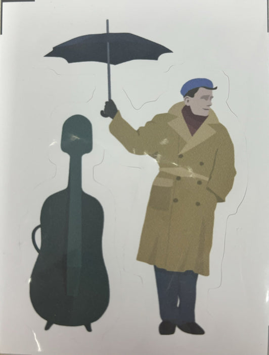 Man Holding an Umbrella over his Cello Sticker