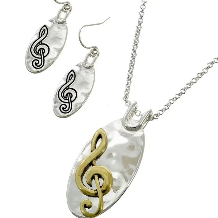 Silver Pendant, Chain and Earring Treble Clef Set