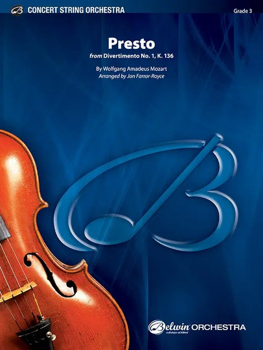 Mozart Presto (Divertimento #1 K136) String Orchestra Grade 3 Score/Parts arranged by Farrar-Royce