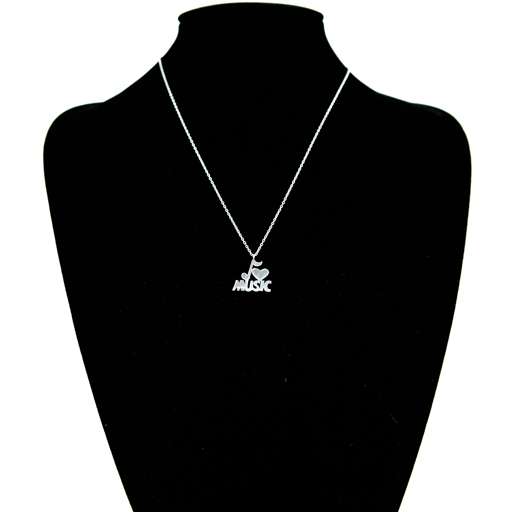 Necklace and I Heart Music Pendant and Chain Sterling Silver 40cm Chain