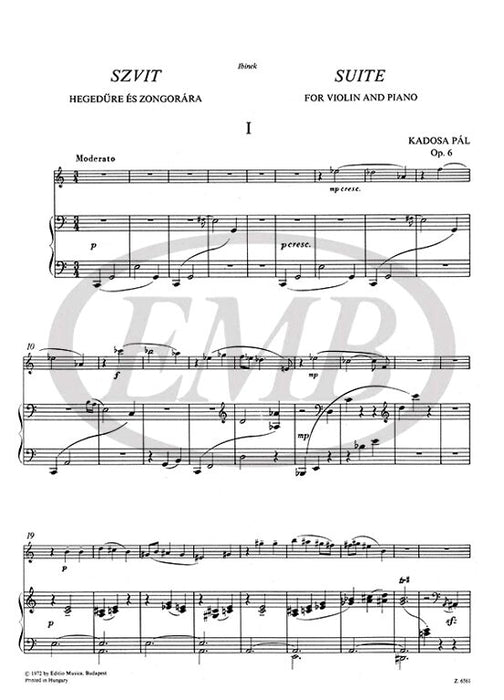 Kadosa - Suite Op6 - Violin/Piano Accompaniment EMB Z6561