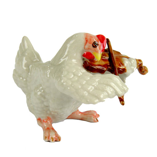 Porcelain Figurine Hen Singing with a Microphone