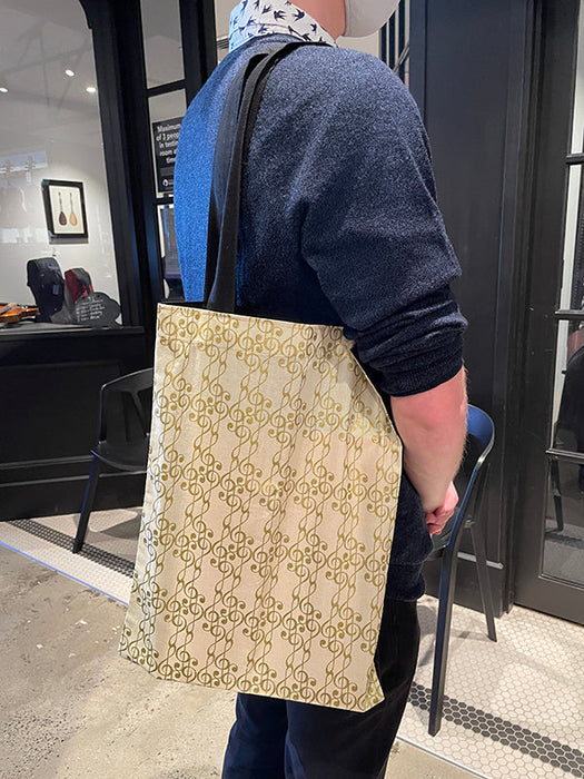 Tote or Music Bag Cream Fabric with Large Gold Treble Clefs Australian Made