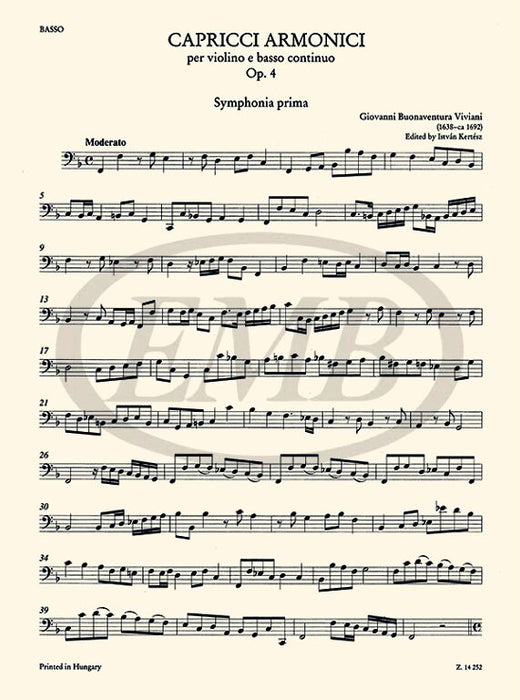 Viviani - Capricci Armonici Op4 - Violin/Basso Continuo EMB Z14252