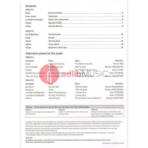 Trinity Violin 2016-19 Grade 1 Score & Part - Trinity - Trinity