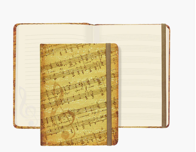 Peter Pauper Press Music Journal Mustard Antiqued Look with Treble Clef and Manuscript Inside Writing and Staff Lines