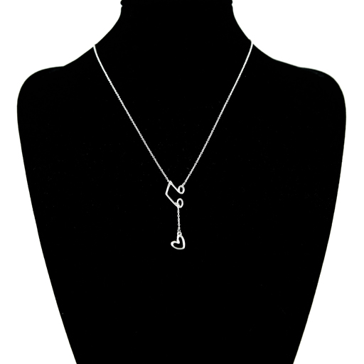 Necklace with Music Quavers and Heart Pendant Sterling Silver 40cm Chain