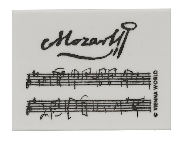 Mozart Manuscript Eraser White with Black Print Rectangular