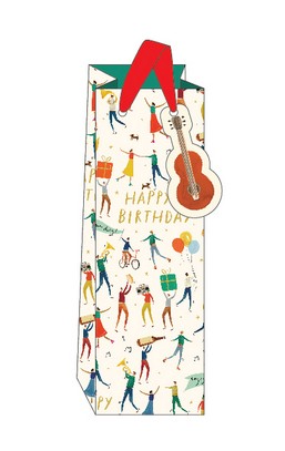 Music Themed Wine Bottle Gift Bag Happy Birthday People Dancing Music Notes 'Maestro' Design