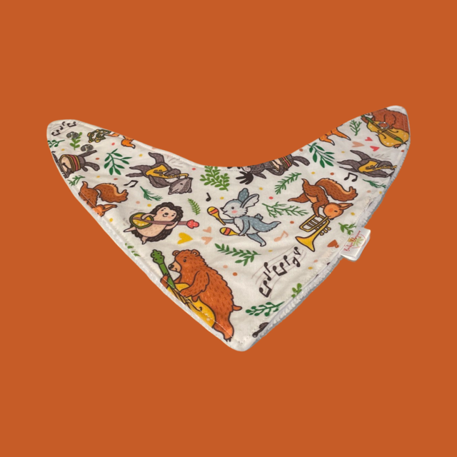 Baby Bib with Forest Animals Playing Musical Instruments