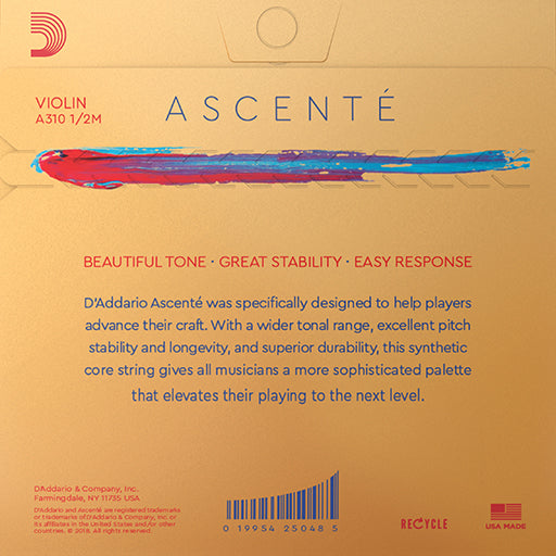 D’Addario Ascente Violin, (Med) Set, 3/4