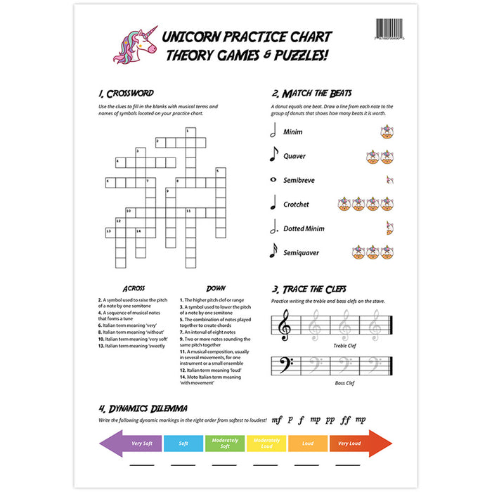 Unicorn Adventure A3 Music Practice Chart by Musically Gifted
