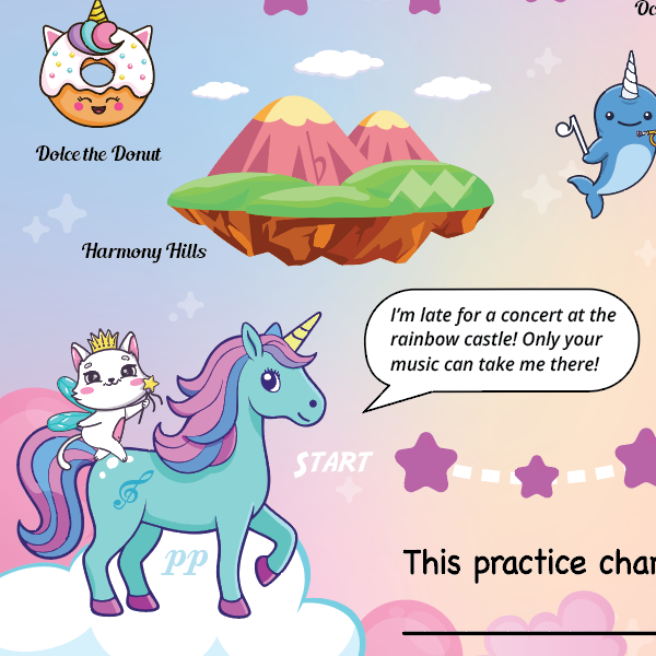 Unicorn Adventure A3 Music Practice Chart by Musically Gifted