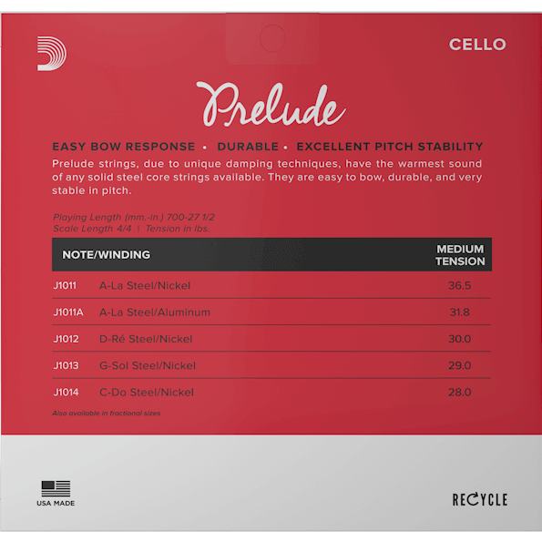 D'Addario Prelude Cello String Set Medium 4/4