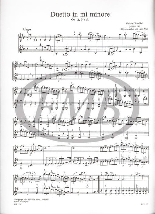 Giardini - 3 Duos Op2 - Violin Duet edited by Vigh EMB Z13335