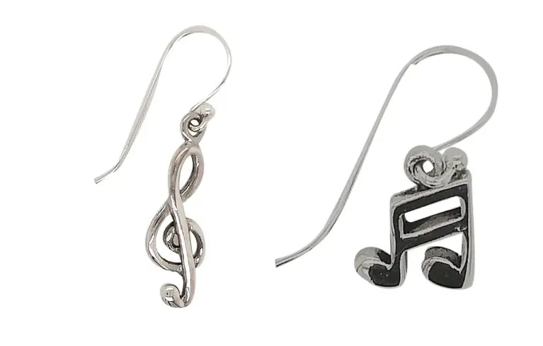 Semiquaver and Treble Clef Silver Drop Earrings
