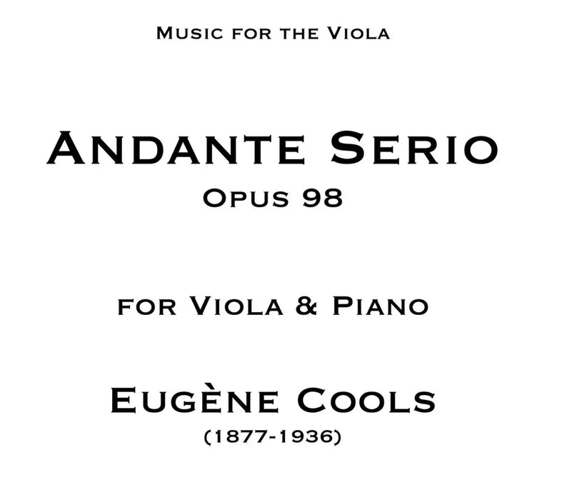 COOLS - ANDANTE SERIO OP 98 FOR VIOLA/PIANO - Wiltshire
