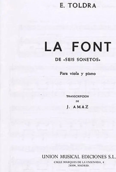 TOLDRA - LA FONT VIOLA/PNO - Union Musical Ediciones UME21499