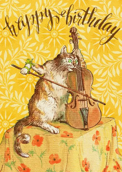 Greeting Card Cat Playing the Violin Happy Birthday