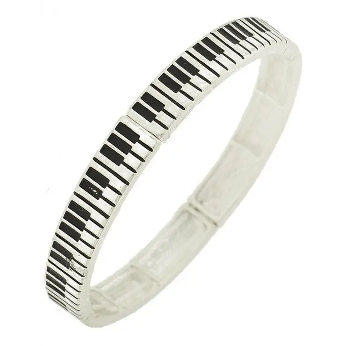 Antique Silver Keyboard Metal Stretch Bracelet