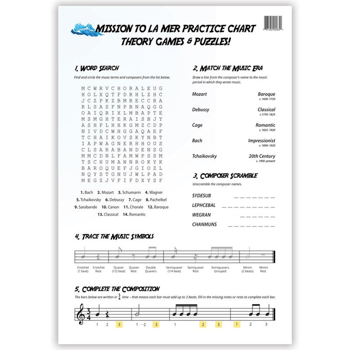 Mission to La Mer A3 Music Practice Chart by Musically Gifted