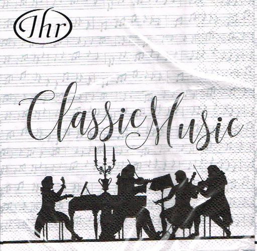 Music Serviettes or Napkins White with Black Manuscript and Musician Silhouettes