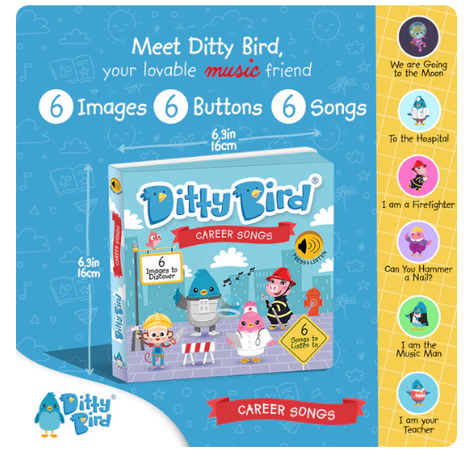 Ditty Bird 'When I Grow Up Songs' Childrens Interactive Sound Book New Rechargable Edition